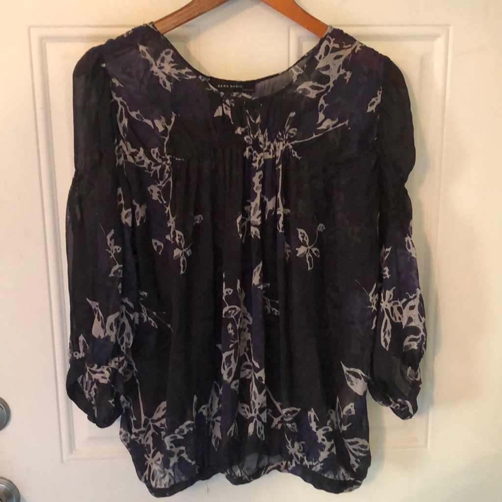 Zara Black And Purple Floral Blouse